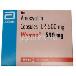 ワイモックス, アモキシシリン 500mg,  カプセル, 製造元：ファイザー, 箱表面