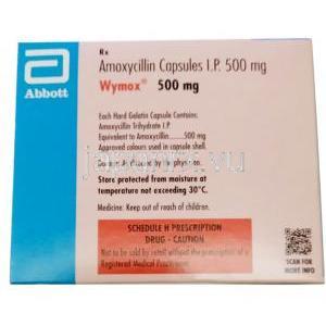 ワイモックス, アモキシシリン 500mg,  カプセル, 製造元：ファイザー, 箱情報, 保管方法, 注意事項