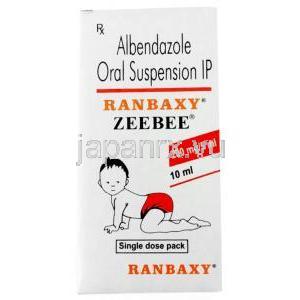 ジービー 経口懸濁液,  アルベンダゾール200 mg, 経口懸濁液 10 ml, 製造元：Sun Pharmaceutical Industries, 箱表面