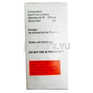 ジービー 経口懸濁液,  アルベンダゾール200 mg, 経口懸濁液 10 ml, 製造元：Sun Pharmaceutical Industries, 箱情報, 注意事項