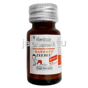 ジービー 経口懸濁液,  アルベンダゾール200 mg, 経口懸濁液 10 ml, 製造元：Sun Pharmaceutical Industries, ボトル表面