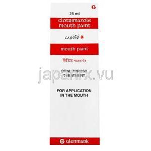 カンディッド 口腔外用液 クロトリマゾール 1%w/v, 口腔外用液 25ml, 製造元：Glenmark, 箱表面