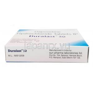 デュララスト, ダポキセチン　30mg, 製造元：Sun Pharma, 箱情報, 製造元