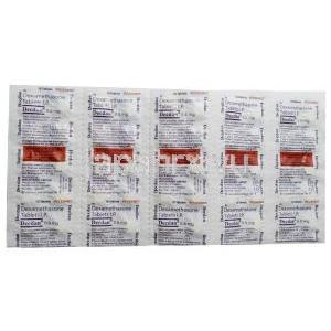 デクダン, デキサメタゾン, 0.5mg,  5 シート X 10錠,製造元： Wockhardt Ltd, シート表面
