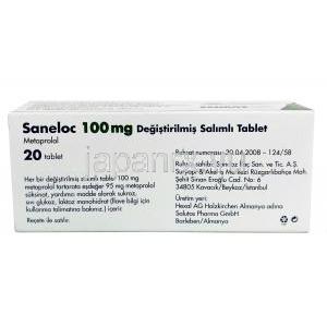 サネロック,  コハク酸メトプロロール 100 mg, 製造元：Sandoz, 箱情報, 製造元