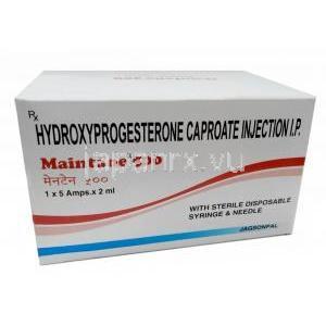 メインテーン 注射,ヒドロキシプロゲステロン 1mlあたり 500mg, 注射 2ml, 製造元：Jagsonpal Pharmaceuticals Ltd, 箱