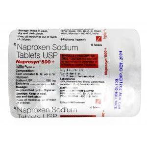 ナプロシン 500 プラス,ナプロキセン 550mg,  製造元：RPG Life Sciences Ltd, シート情報