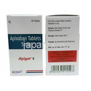 アピガット, アピキサバン 5mg, 30錠, ナトコ・ファーマ, 箱表面・裏面
