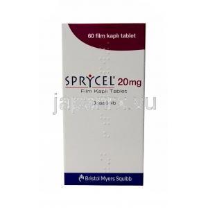 スプリセル,ダサチニブ20mg, 60錠, 製造元：Bristol Myers, 箱表面