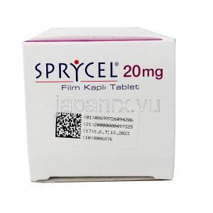 スプリセル,ダサチニブ20mg, 60錠, 製造元：Bristol Myers, 箱上面
