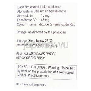 ストーフィブ Storfib, アトルバスタチン・フェノフィブラート配合10mg/160mg 錠 (Ranbaxy) 成分