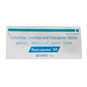 シンカポン 50,レボドパ 50mg/ カルビドパ 25mg/ エンタカポン 200mg, 製造元：Sun Pharma, 箱表面