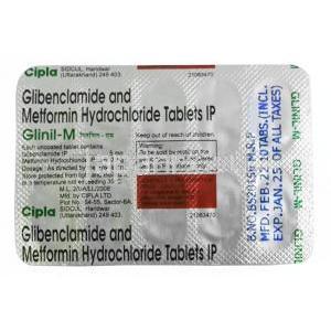 グリニル M , グリベンクラミド  5mg/ メトホルミン 500mg,製造元： Cipla, シート情報