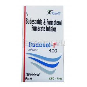 ブデノール-F 400, フマル酸ホルモテロール 6mcg/ ブデソニド 400mcg,
,インヘラー 120MD, 製造元： Knoll, 箱表面
