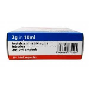 アセチルシステイン注射液, １ｍLあたりアセチルシステイン ,アンプル 10mL, 製造元：Mucomyst, 箱上面