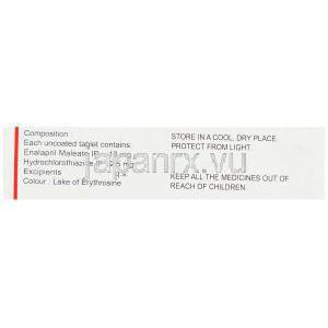 マイレン酸エナラプリル / ヒドロクロロチアジド配合 （Generic  Vaseretic）, Envasl-H, 10mg/ 25mg 錠 (Candila) 成分