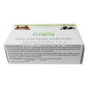 パースリスト固形石鹸,  ペルメトリン 1% , 75g 固形石鹸,製造元： Vetlife, 箱情報, 使用方法