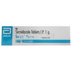 セクニルフォルテ, セクニダゾール 1000mg, 2錠, 製造元：Abbott,箱表面