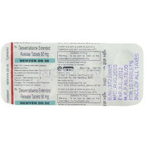 デスベンラファキシン（プリスティク ジェネリック）, ニューベン Newven 50mg 錠 (Torrent) 包装裏