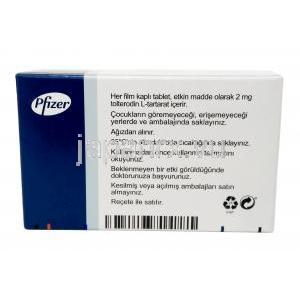 デトルシトール, トルテロジン 2mg, 56錠, 製造元：Pfizer, 箱裏面