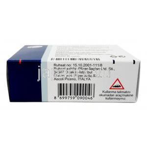 デトルシトール, トルテロジン 2mg, 56錠, 製造元：Pfizer, 箱底面情報