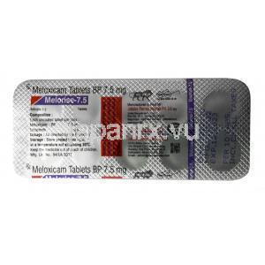 メロライズ,メロキシカム 7.5mg, 製造元：Johnlee Pharmaceuticals Pvt Ltd, シート情報
