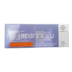 ビザンヌ, ジエノゲスト 2 mg, 製造元：Bayer,箱裏面情報