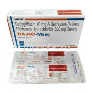 ダジオ M, ダパグリフロジン 10mg/ メトホルミン 500mg, 製造元：Micro Labs, 箱, シート情報