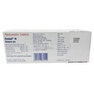 フェスタルN,パンクレアチン 212.5mg, 製造元：Sanofi India,箱情報