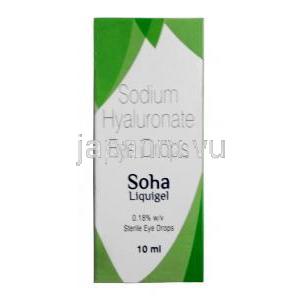 ソハ リキジェル 点眼薬 , ヒアルロン酸ナトリウム　0.18% w/v,点眼薬 (ジェルタイプ) 10mL, 製造元：Sun pharma,箱表面