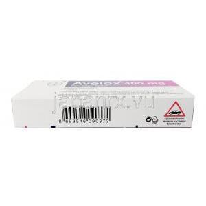 アベロックス,  モキシフロキサシン 400mg, 製造元：Bayer,箱底面
