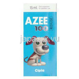 アジスロマイシン, AZEE REDIUSE , 100mg 15ml 内服懸濁液 (Cipla) 箱