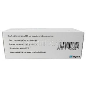 アリスモール, プロパフェノン 300mg, 製造元：Mylan, 箱情報, 成分, 保管方法