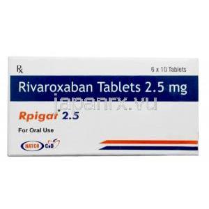 リピガット 2.5, リバロキサバン 2.5mg, 製造元：Natco Pharma Ltd, 箱表面