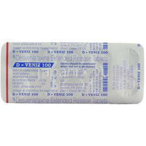 デスベンラファキシン（プリスティク ジェネリック）, D-Veniz 100mg 錠 (Sun Pharma) 包装裏面