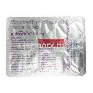 アルドスミン,ジオスミン 450mg/  ヘスペリジン 50mg, 製造元：Sun Pharma, シート情報