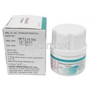 アルカセル, メルファラン2mg, 25 錠, 製造元：Celon Laboratories Ltd, 箱情報, ボトル