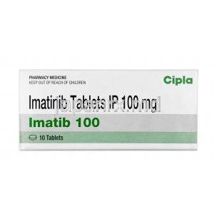 イマチブ,イマチニブメシル酸塩, 100 mg, 製造元：Cipla, 箱表面