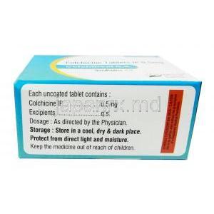 コルチヒール, コルヒチン 0.5mg, 製造元：Healing Pharma India Pvt Ltd, 箱情報, 保管方法