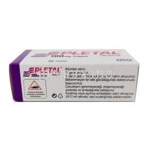 Pletal, Cilostazol 100mg, 60tablets, Abdibrahim, Box bottom view