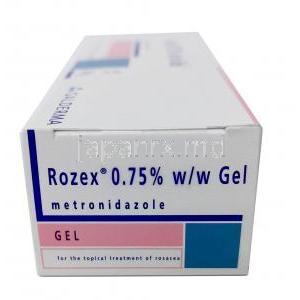 ロゼックス ジェル, メトロニダゾール 0.75% w/v, 製造元：Galderma, 箱側面-2
