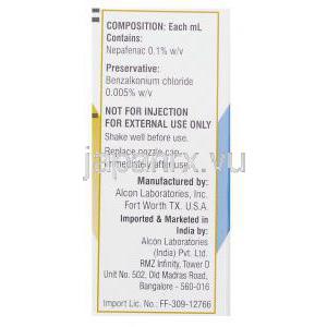 ネパフェナク 0.1%w/v 5ml　点眼薬 (Alcon) 成分・ 製造者情報