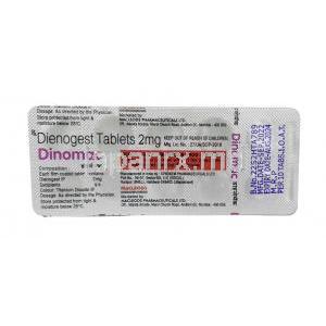 ジノマック,  ジエノゲスト, 2mg,錠剤, 製造元：Macleods Pharmaceuticals Pvt Ltd, シート情報
