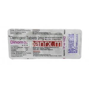ディノマック, ジエノゲスト 2mg,錠剤,製造元：Macleods Pharmaceuticals Pvt Ltd, シート情報