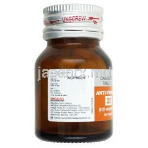 アンチ サイロックス,カルビマゾール 20 mg, 製造元：Macleods Pharmaceuticals, ボトル側面
