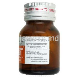 アンチ サイロックス,カルビマゾール 20 mg, 製造元：Macleods Pharmaceuticals, ボトル裏面