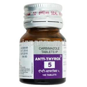 アンチ サイロックス,カルビマゾール 5 mg, 製造元：Macleods Pharmaceuticals, ボトル表面