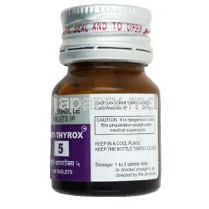 アンチ サイロックス,カルビマゾール 5 mg, 製造元：Macleods Pharmaceuticals, ボトル側面