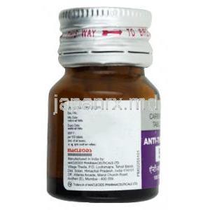 アンチ サイロックス,カルビマゾール 5 mg, 製造元：Macleods Pharmaceuticals, ボトル裏面