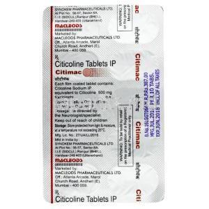 シチマック, シチコリン 500 mg, 製造元：Macleods Pharmaceuticals, シート情報